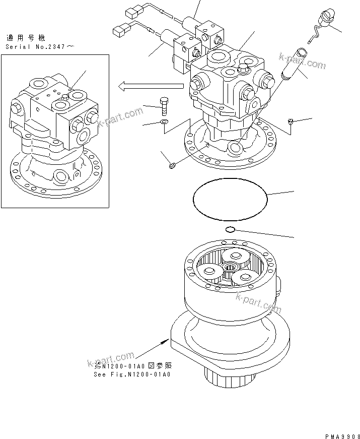 Komatsu parts book diagram for PC128UU-1 S/N 1001-UP: SWING MOTOR (MOUNT AND GAUGE)(#2347-)