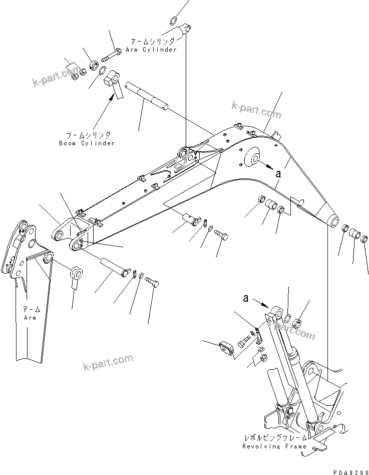 Komatsu parts book diagram for PC128UU-1 S/N 1001-UP: MONO-BOOM (BOOM ?WORK LAMP AND PIN) (ATTACHMENT)
