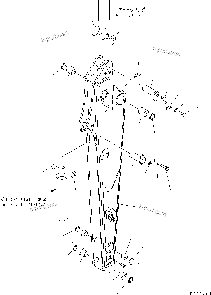 Komatsu parts book diagram for PC128UU-1 S/N 1001-UP: ARM (ARM AND PIN) (FOR MONO-BOOM) (ATTACHMENT)