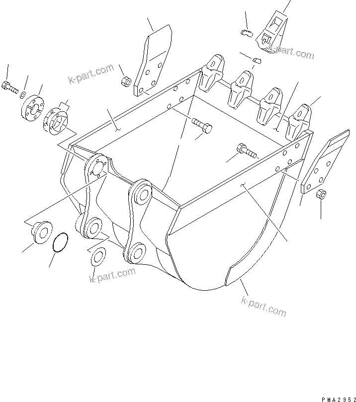 Komatsu parts book diagram for PC128UU-1 S/N 1001-UP: REINFORCED BUCKET ? 0.40M3 WIDTH 830MM (VERTICAL PIN TYPE)