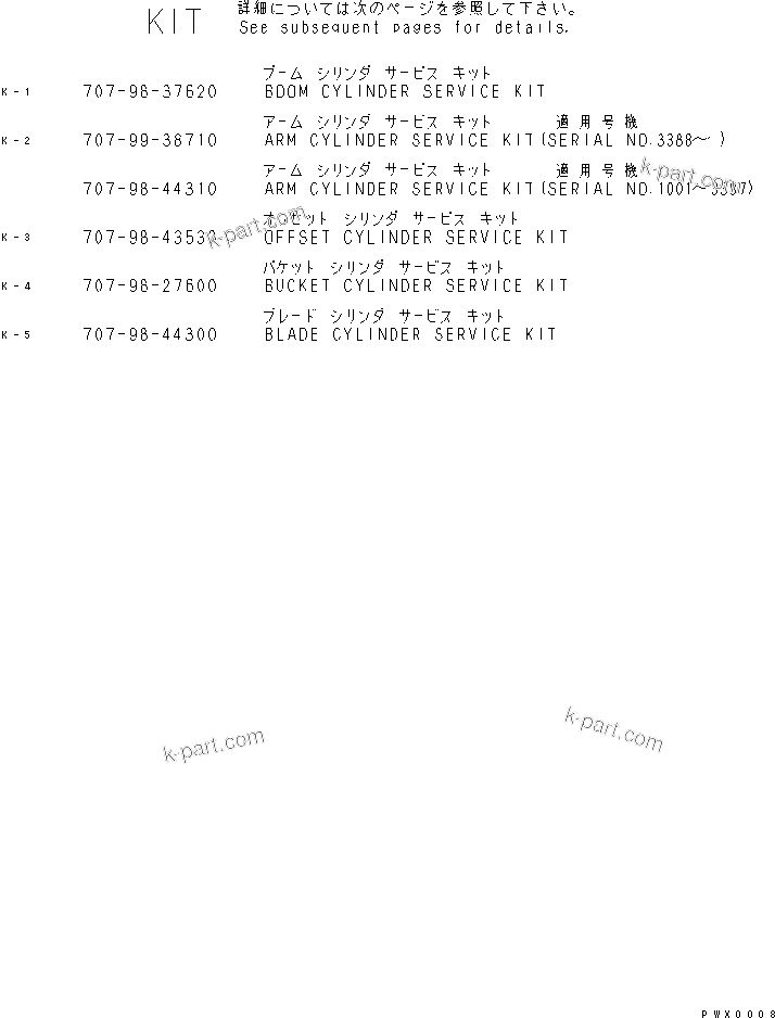 Komatsu parts book diagram for PC128UU-1 S/N 1001-UP: SERVICE KIT