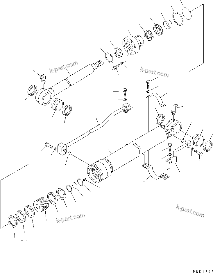 Komatsu parts book diagram for PC128UU-1 S/N 1001-UP: BUCKET CYLINDER (INNER PARTS) (FOR MONO-BOOM) (FOR LONG ARM)