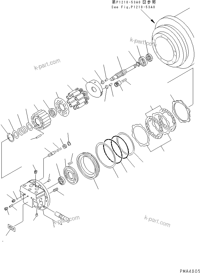 Komatsu parts book diagram for PC128UU-1 S/N 1001-UP: TRAVEL MOTOR (1/3)