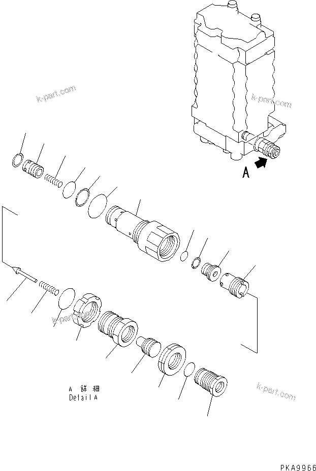 Komatsu parts book diagram for PC128UU-1 S/N 1001-UP: MAIN VALVE (7/10) (1-ACTUATOR)