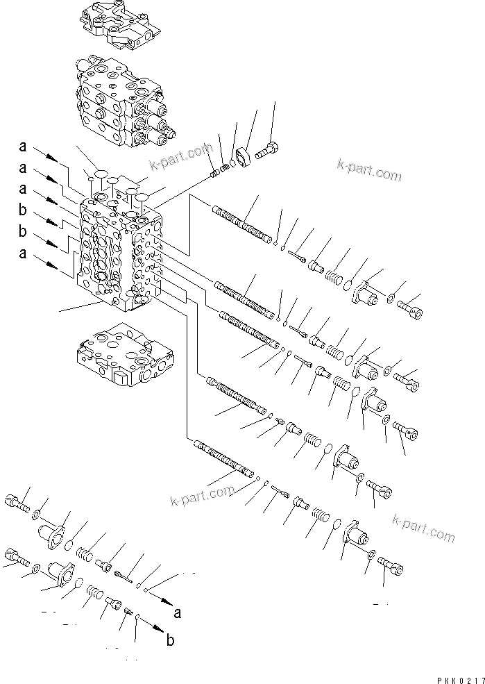 Komatsu parts book diagram for PC128UU-1 S/N 1001-UP: MAIN VALVE (1/14) (3-ACTUATOR)