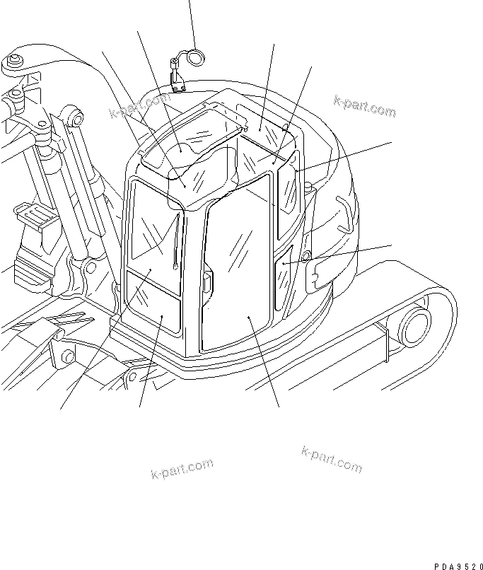 Komatsu parts book diagram for PC128UU-1 S/N 1001-UP: GLASS AND REAR VIEW MIRROR