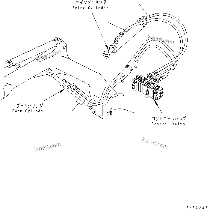 Komatsu parts book diagram for PC12R-8 S/N 10001-UP: HYDRAULIC PIPING (BOOM CYLINDER AND BOOM SWING CYLINDER LINE)