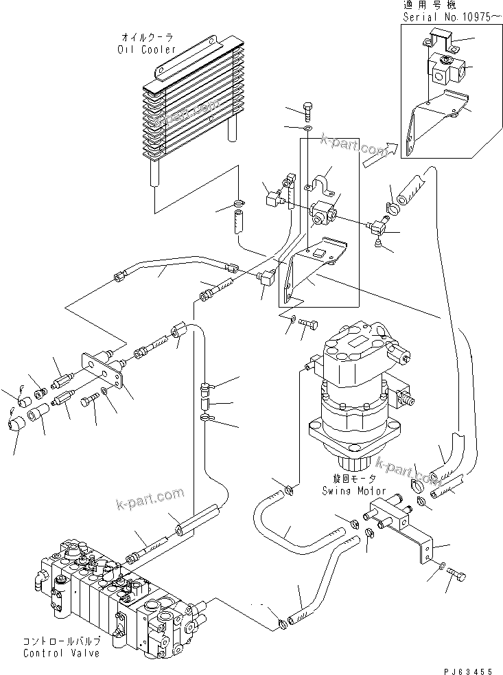 Komatsu parts book diagram for PC12R-8 S/N 10001-UP: HYDRAULIC PIPING (ATTACHMENT LINE) (2-WAY) (IN REVOLVING FRAME)