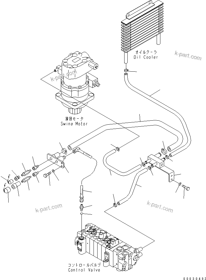 Komatsu parts book diagram for PC12R-8 S/N 10001-UP: ATTACHMENT LINE (1-WAY) (FOR CAB OR TOPS CANOPY)