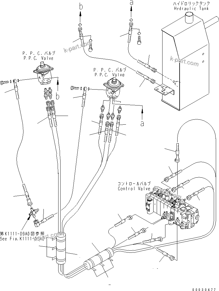 Komatsu parts book diagram for PC12R-8 S/N 10001-UP: P.P.C. VALVE LINE RELATED PARTS (MARK AND SHEET)