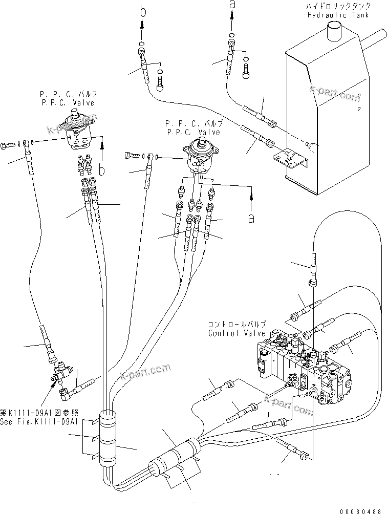 Komatsu parts book diagram for PC12R-8 S/N 10001-UP: P.P.C. VALVE LINE RELATED PARTS (MARK AND SHEET) (2WAY)