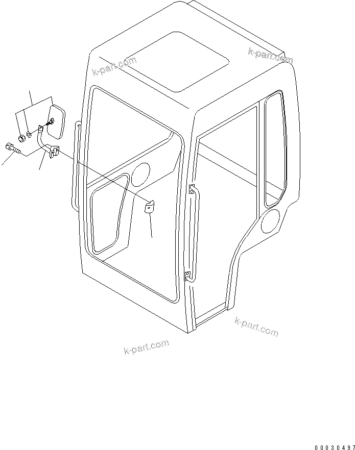 Komatsu parts book diagram for PC12R-8 S/N 10001-UP: REAR VIEW MIRROR (CAB) R.H.