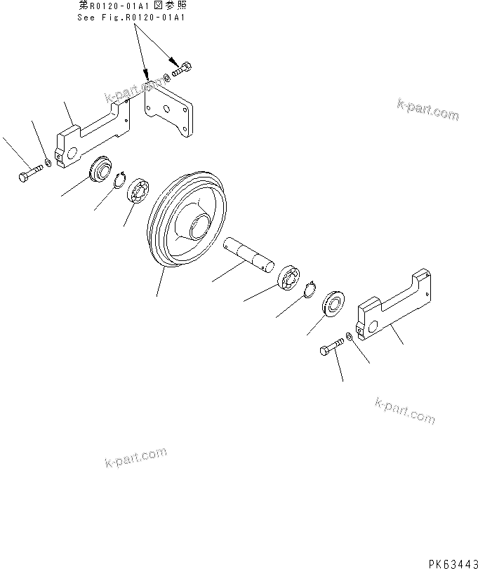 Komatsu parts book diagram for PC12R-8 S/N 10001-UP: FRONT IDLER (FOR STEEL SHOE)