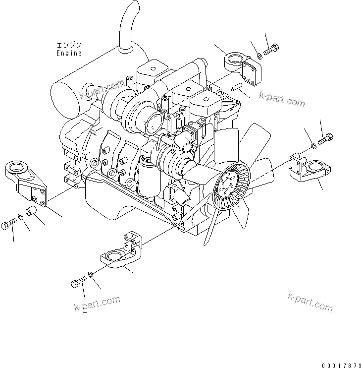 Komatsu parts book diagram for PC138US-2-A S/N 4501-UP: ENGINE MOUNT (MOUNT BRACKET)