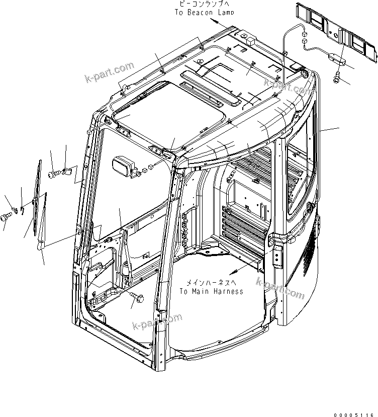 Komatsu parts book diagram for PC138US-2-A S/N 4501-UP: OPERATOR'S CAB (ELECTRICAL) (WIPER AND ROOM LAMP)