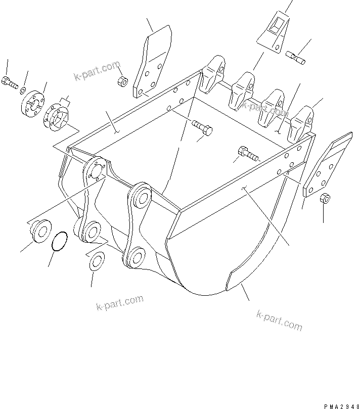 Komatsu parts book diagram for PC138US-2-A S/N 4501-UP: BUCKET ? 0.45M3 WIDTH 860MM (HORIZONTAL PIN TYPE)