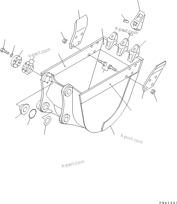 Komatsu parts book diagram for PC138US-2-A S/N 4501-UP: BUCKET ? 0.16M3 WIDTH 450MM (VERTICAL PIN TYPE)