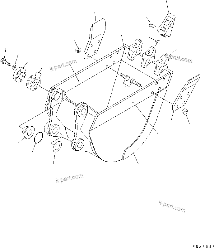 Komatsu parts book diagram for PC138US-2-A S/N 4501-UP: BUCKET ? 0.26M3 WIDTH 600MM (VERTICAL PIN TYPE)