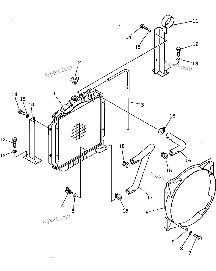Komatsu parts book diagram for PC15-2 S/N 2001-UP (6-Way Control): RADIATOR AND PIPING