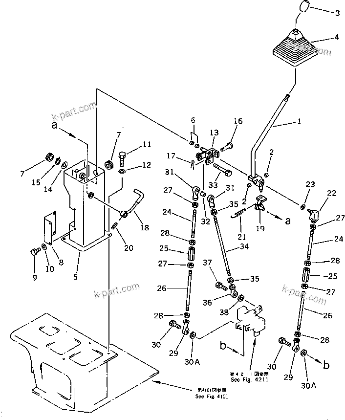 Komatsu parts book diagram for PC15-2 S/N 2001-UP (6-Way Control): SWING AND ARM CONTROL LEVER (FOR JAPAN) (FOR ASIA)
