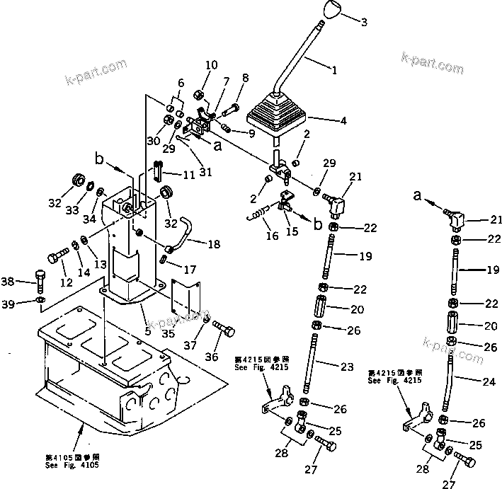 Komatsu parts book diagram for PC15-2 S/N 2001-UP (6-Way Control): SWING AND ARM CONTROL LEVER (FOR 6-WAY CONTROL)