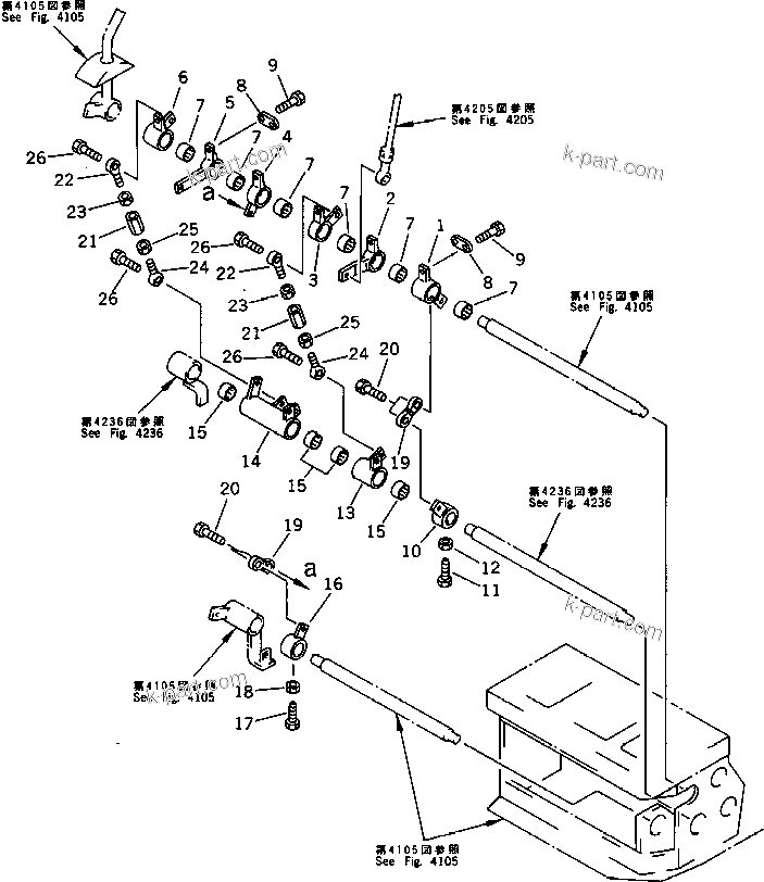 Komatsu parts book diagram for PC15-2 S/N 2001-UP (6-Way Control): SWING AND ARM CONTROL LINKAGE (1/2) (FOR 6-WAY CONTROL)