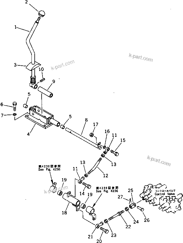 Komatsu parts book diagram for PC15-2 S/N 2001-UP (6-Way Control): BOOM SWING CONTROL LEVER (FOR 6-WAY CONTROL)
