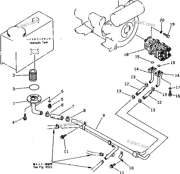 Komatsu parts book diagram for PC15-2 S/N 2001-UP (6-Way Control): HYDRAULIC PIPING (TANK TO PUMP) (FOR JAPAN) (FOR ASIA)