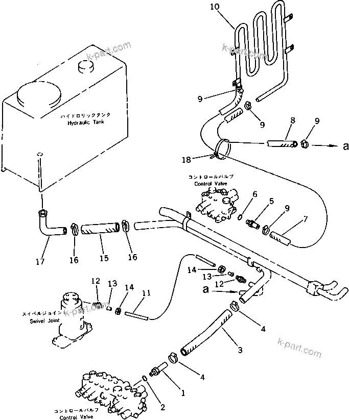 Komatsu parts book diagram for PC15-2 S/N 2001-UP (6-Way Control): HYDRAULIC PIPING (VALVE TO TANK)