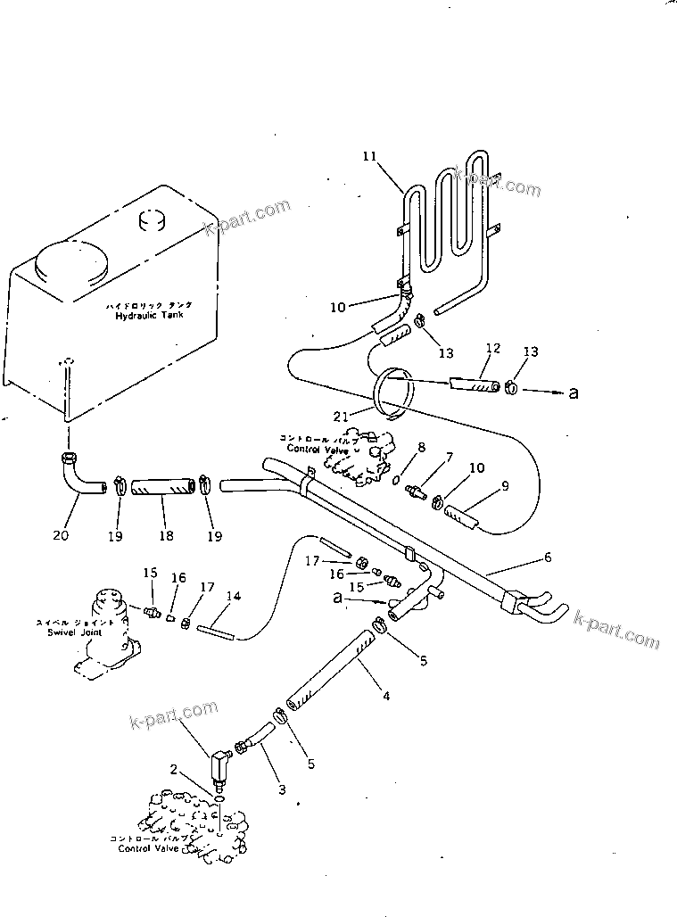 Komatsu parts book diagram for PC15-2 S/N 2001-UP (6-Way Control): HYDRAULIC PIPING (VALVE TO TANK) (FOR ATTACHMENT) (FOR ASIA)