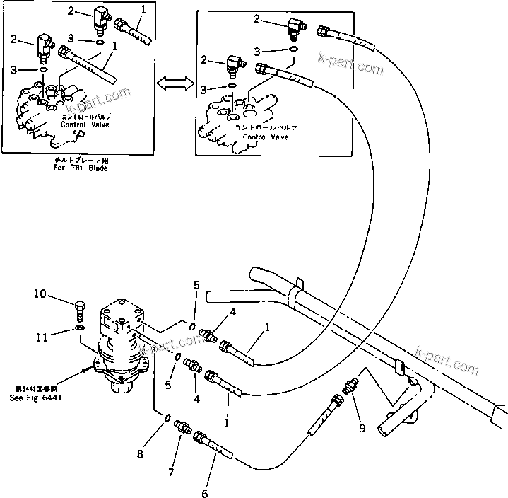 Komatsu parts book diagram for PC15-2 S/N 2001-UP (6-Way Control): HYDRAULIC PIPING (SWING MOTOR LINE) (FOR TILT BLADE) (FOR JAPAN) (FOR ASIA)