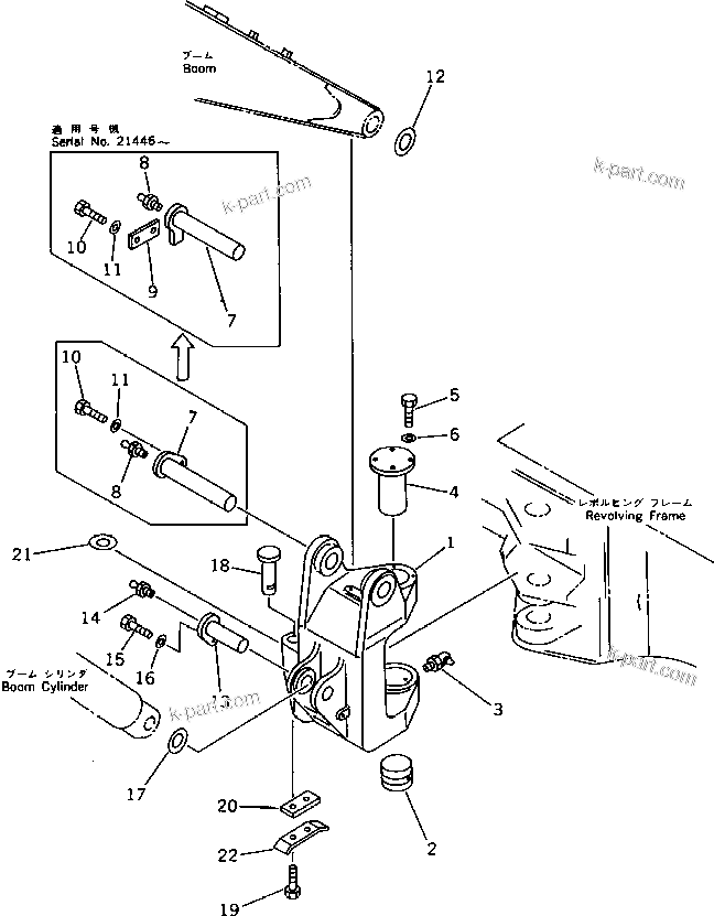 Komatsu parts book diagram for PC15-2 S/N 2001-UP (6-Way Control): SWING BRACKET (FOR JAPAN) (FOR ASIA)(#2151-)