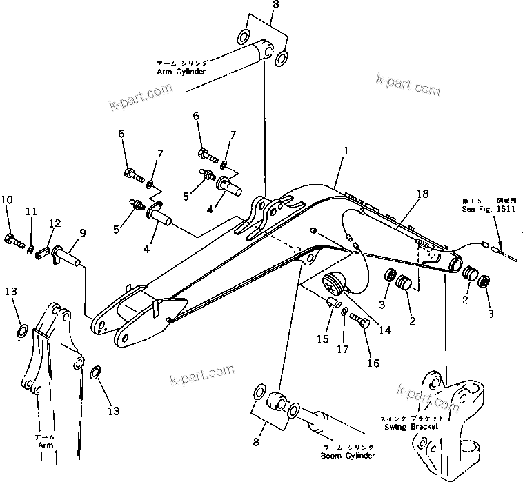 Komatsu parts book diagram for PC15-2 S/N 2001-UP (6-Way Control): BOOM (FOR JAPAN) (FOR ASIA)(#2809-)