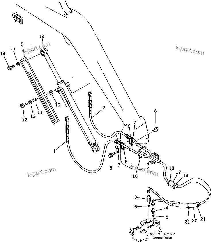Komatsu parts book diagram for PC15-2 S/N 2001-UP (6-Way Control): HYDRAULIC PIPING (BOOM CYLINDER LINE) (FOR JAPAN) (FOR ASIA)