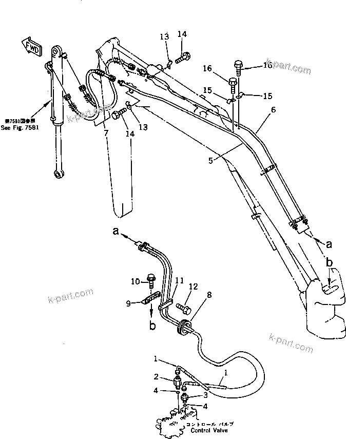 Komatsu parts book diagram for PC15-2 S/N 2001-UP (6-Way Control): HYDRAULIC PIPING (BUCKET CYLINDER LINE) (FOR JAPAN) (FOR ASIA)