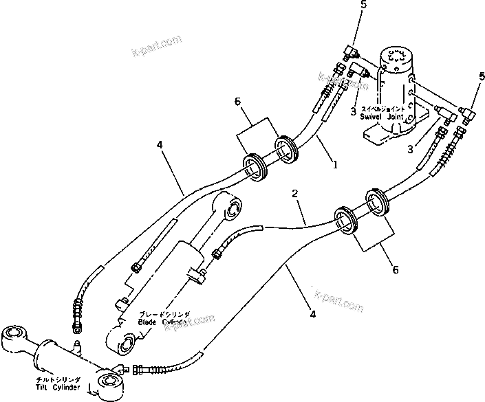 Komatsu parts book diagram for PC15-2 S/N 2001-UP (6-Way Control): HYDRAULIC PIPING (BLADE CYLINDER LINE) (LOWER) (FOR TILT BLADE)
