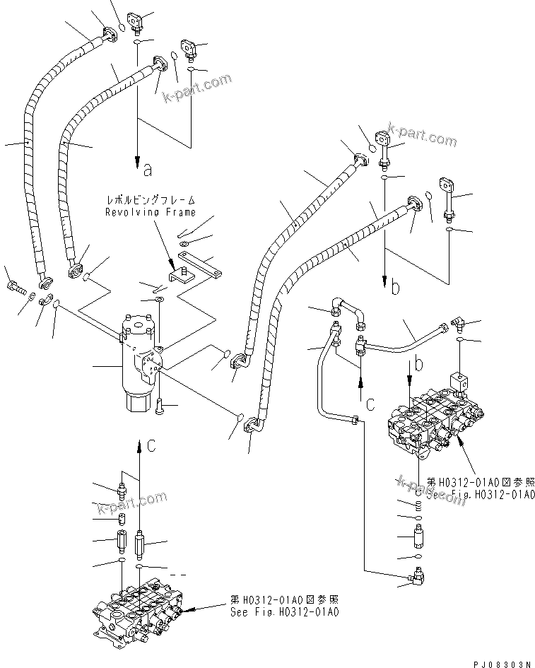 Komatsu parts book diagram for PC150-5 S/N 6001-UP: HYDRAULIC PIPING (TRAVEL MOTOR LINE) (UPPER)