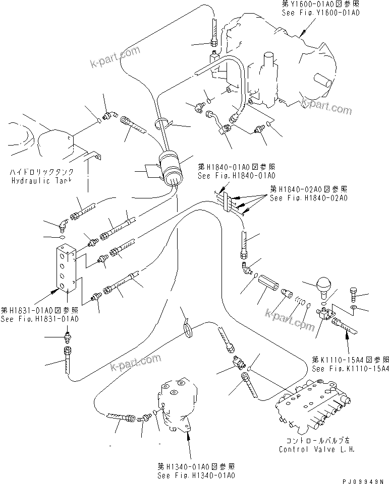 Komatsu parts book diagram for PC150-5 S/N 6001-UP: HYDRAULIC PIPING (PILOT PIPING) (2/2)