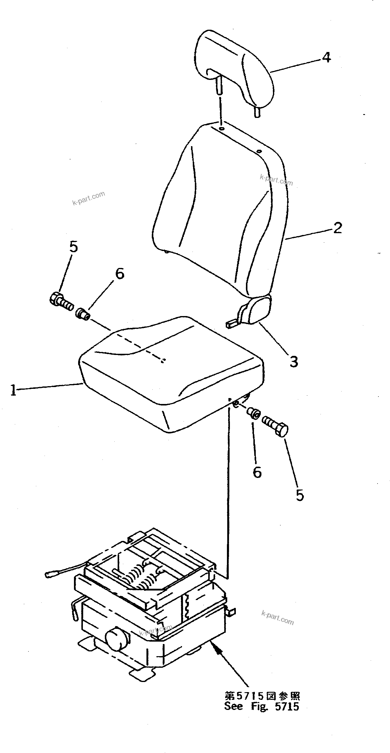 Komatsu parts book diagram for PC150-5 S/N 6001-UP: OPERATOR'S SEAT (SUSPENSION TYPE) (FOR WRIST CONTROL LEVER)