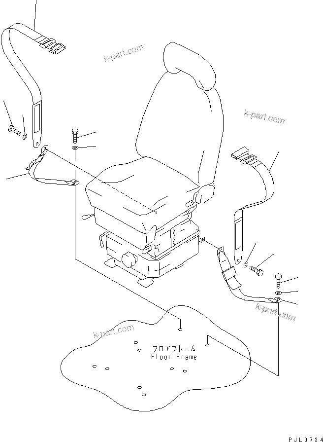 Komatsu parts book diagram for PC150-5 S/N 6001-UP: SEAT BELT (FOR SUSPENSION TYPE OPERATOR'S SEAT) (78MM WIDE)