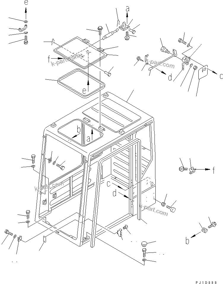 Komatsu parts book diagram for PC150-5 S/N 6001-UP: OPERATOR'S CAB (1/7) (CAB) (WITH EXTINGUISHER)(#7690-)