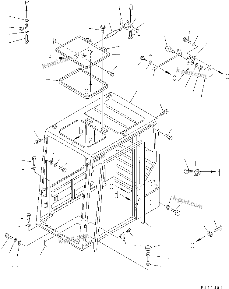 Komatsu parts book diagram for PC150-5 S/N 6001-UP: OPERATOR'S CAB (1/7) (CAB) (FOR U.S.A. AND CANADA)