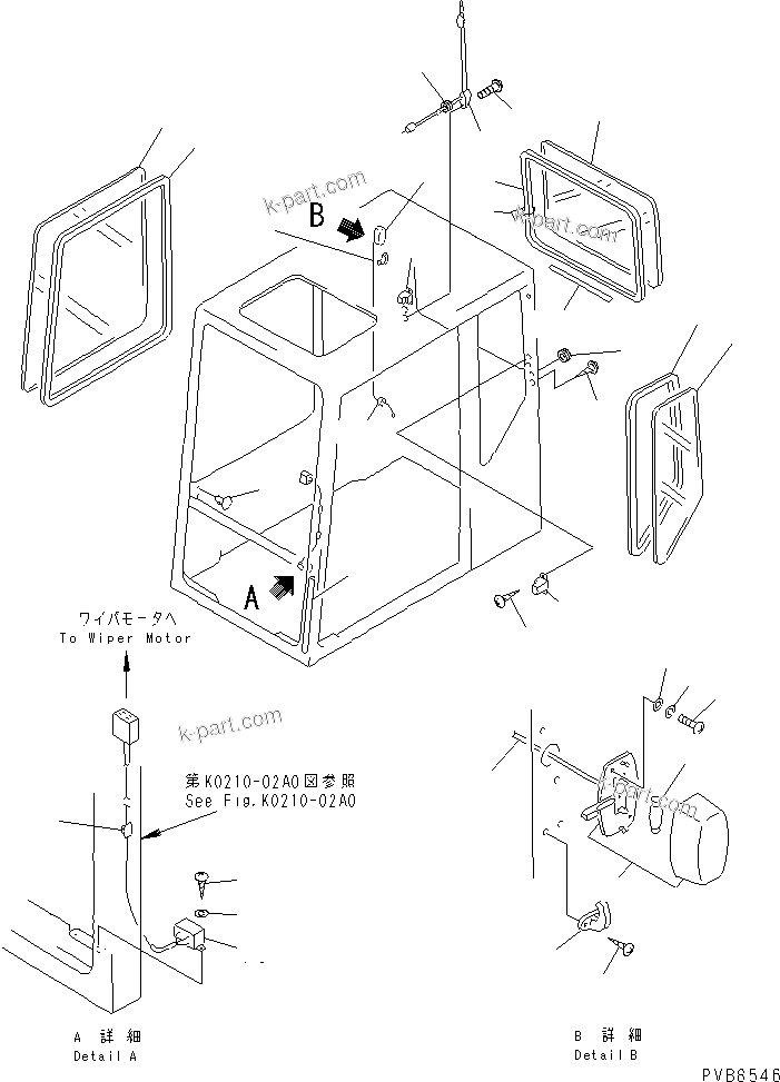 Komatsu parts book diagram for PC150-5 S/N 6001-UP: OPERATOR'S CAB (4/7) (SIDE AND REAR WINDOW)(#7690-)