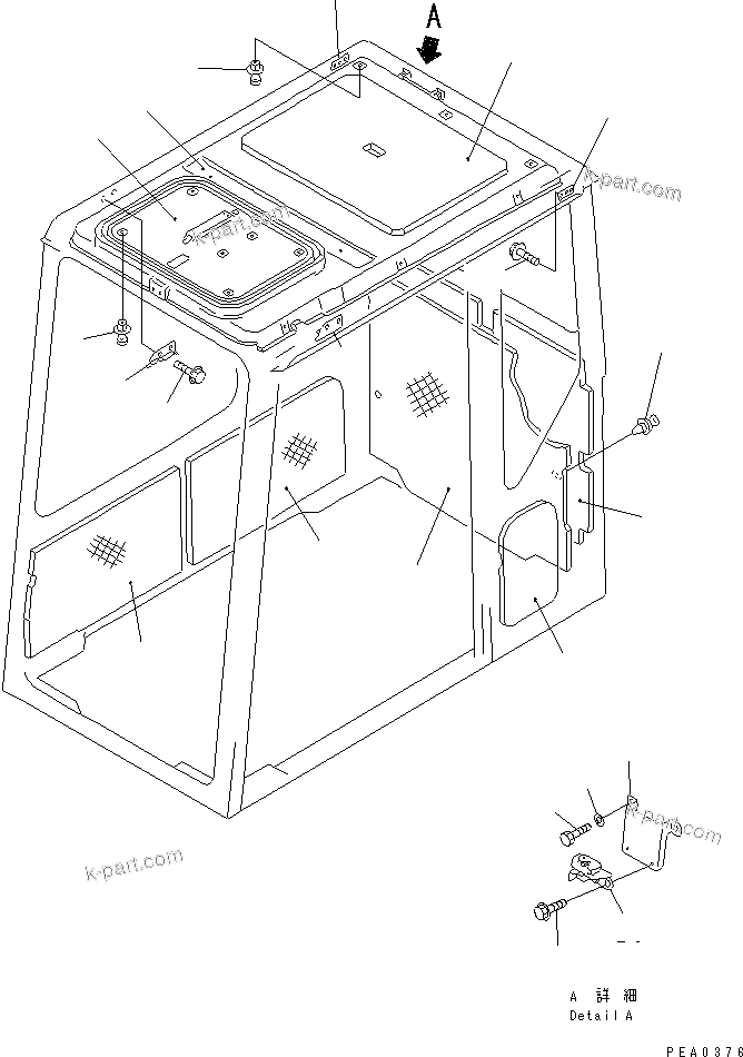 Komatsu parts book diagram for PC150-5 S/N 6001-UP: OPERATOR'S CAB (5/7) (INSIDE COVER) (FOR U.S.A. AND CANADA)