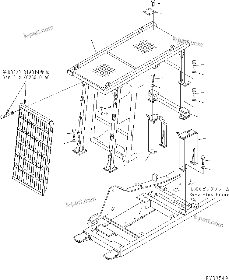 Komatsu parts book diagram for PC150-5 S/N 6001-UP: F.O.P.S. (WITH FRONT GUARD)(#7690-)