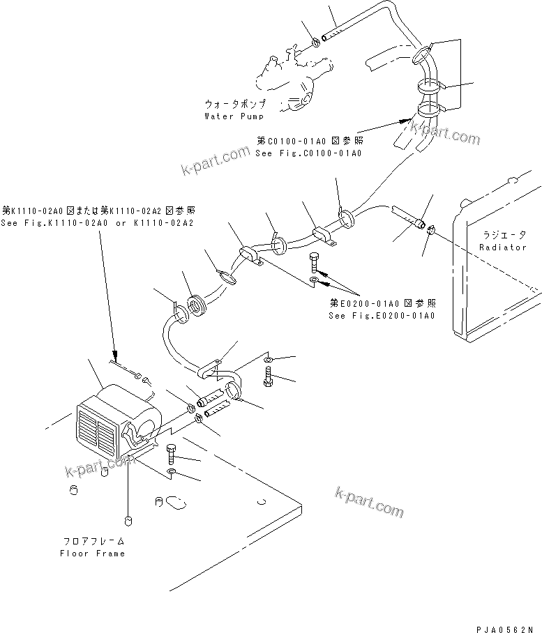 Komatsu parts book diagram for PC150-5 S/N 6001-UP: CAR HEATER AND PIPING