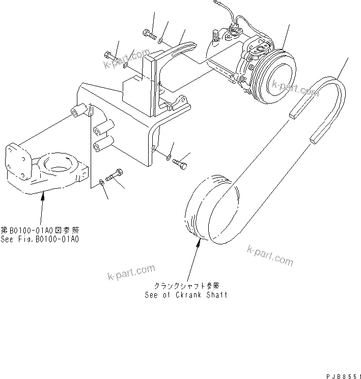 Komatsu parts book diagram for PC150-5 S/N 6001-UP: AIR CONDITIONER (COMPRESSOR AND MOUNTING)(#8023-)