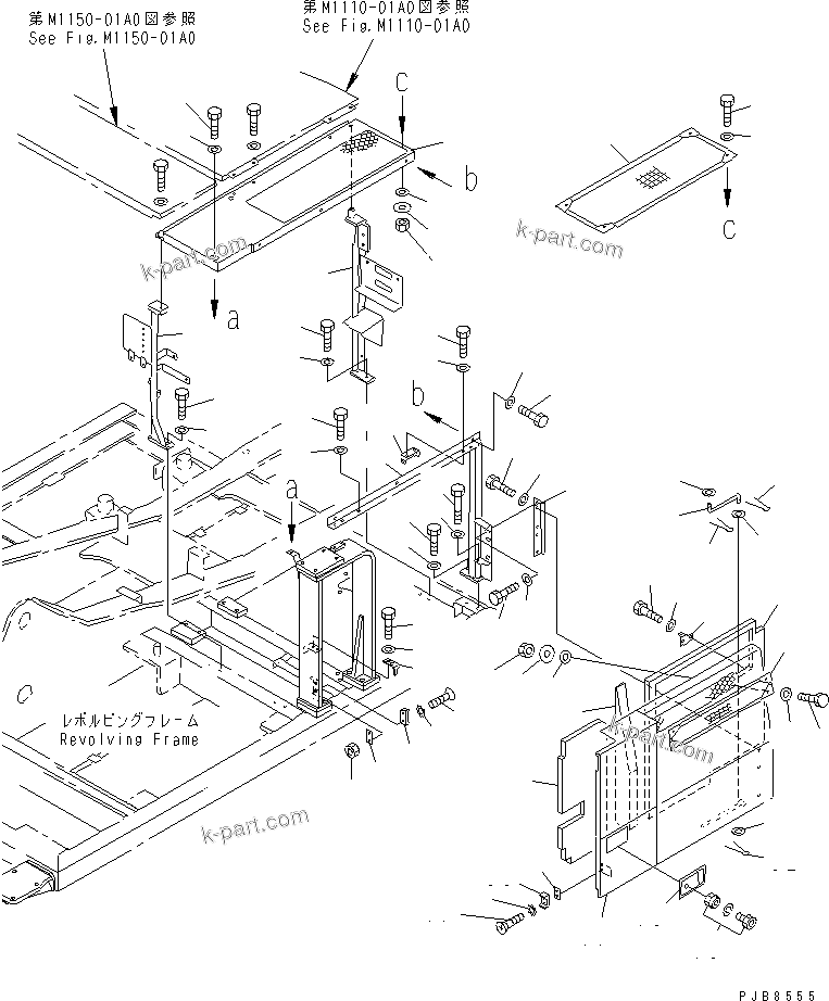 Komatsu parts book diagram for PC150-5 S/N 6001-UP: LEFT SIDE COVER (WITH F.O.P.S.)(#7690-)
