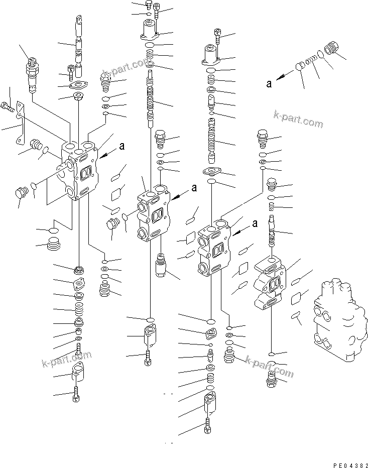 Komatsu parts book diagram for PC150-5 S/N 6001-UP: MAIN VALVE (1/4) (L.H.)