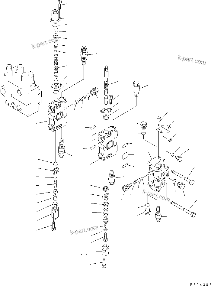 Komatsu parts book diagram for PC150-5 S/N 6001-UP: MAIN VALVE (2/4) (L.H.)